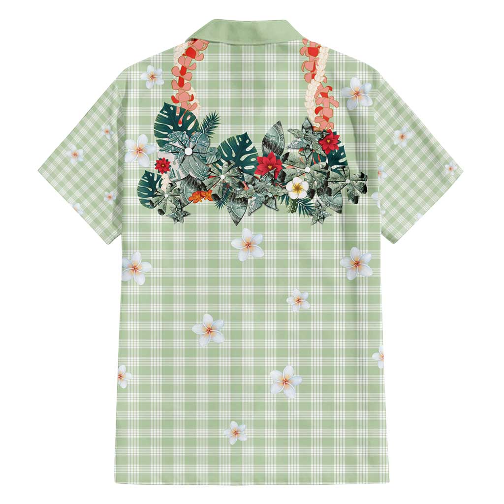 Sage Green Hawaiian Palaka Family Matching Puletasi and Hawaiian Shirt Kukui Nut Money Lei - Polynesian Pride