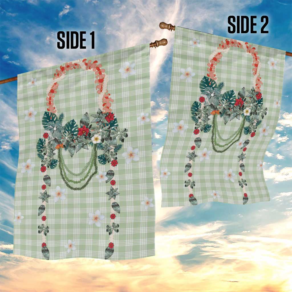 Sage Green Hawaiian Palaka Garden Flag Kukui Nut Money Lei - Polynesian Pride