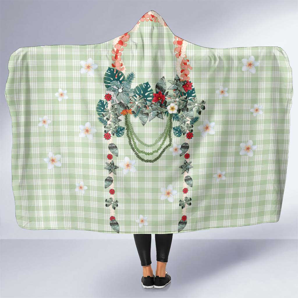 Sage Green Hawaiian Palaka Hooded Blanket Kukui Nut Money Lei - Polynesian Pride