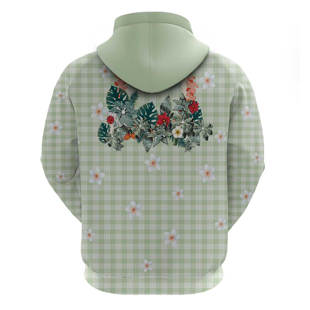 Sage Green Hawaiian Palaka Hoodie Kukui Nut Money Lei - Polynesian Pride