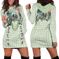 Sage Green Hawaiian Palaka Hoodie Dress Kukui Nut Money Lei - Polynesian Pride