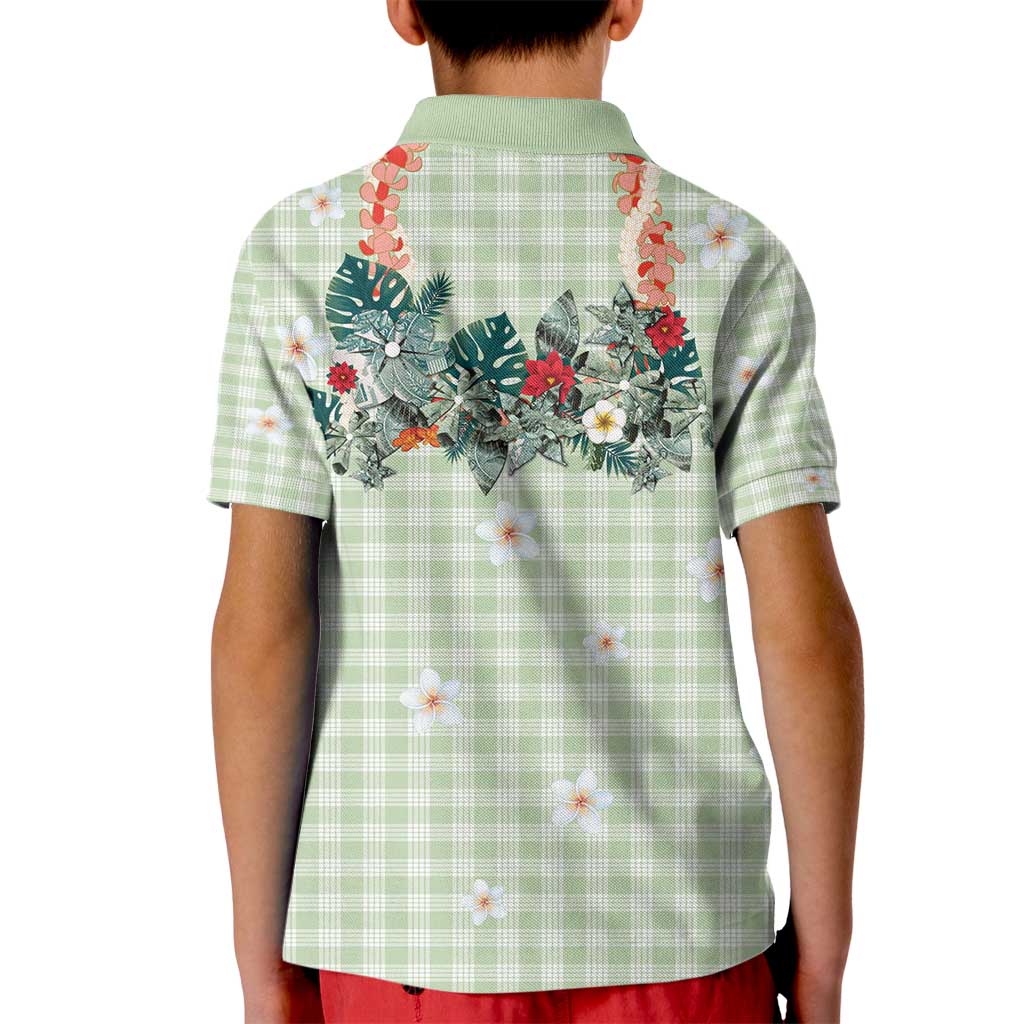 Sage Green Hawaiian Palaka Kid Polo Shirt Kukui Nut Money Lei - Polynesian Pride