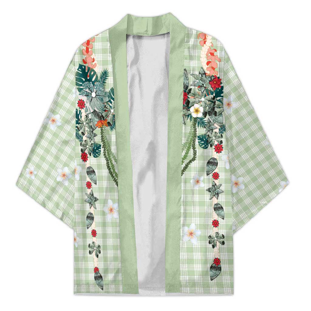 Sage Green Hawaiian Palaka Kimono Kukui Nut Money Lei LT9 Unisex Green - Polynesian Pride