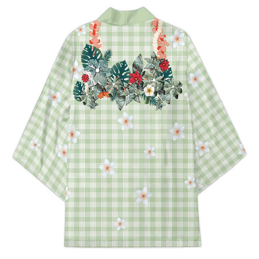 Sage Green Hawaiian Palaka Kimono Kukui Nut Money Lei LT9 - Polynesian Pride