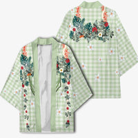 Sage Green Hawaiian Palaka Kimono Kukui Nut Money Lei LT9 - Polynesian Pride