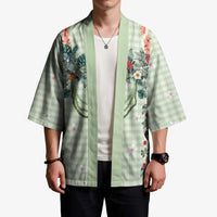 Sage Green Hawaiian Palaka Kimono Kukui Nut Money Lei LT9 - Polynesian Pride