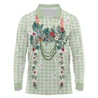 Sage Green Hawaiian Palaka Long Sleeve Polo Shirt Kukui Nut Money Lei - Polynesian Pride