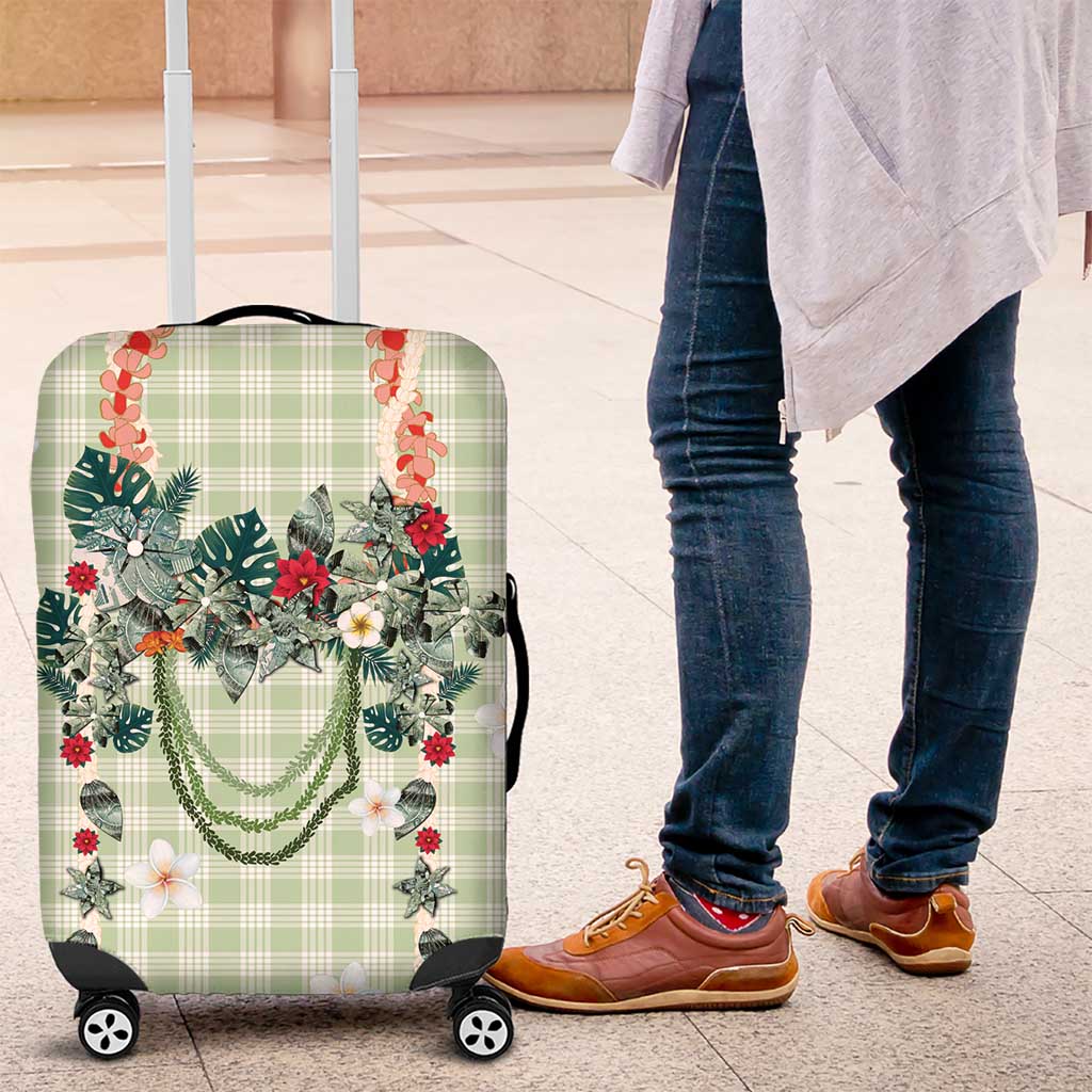 Sage Green Hawaiian Palaka Luggage Cover Kukui Nut Money Lei - Polynesian Pride