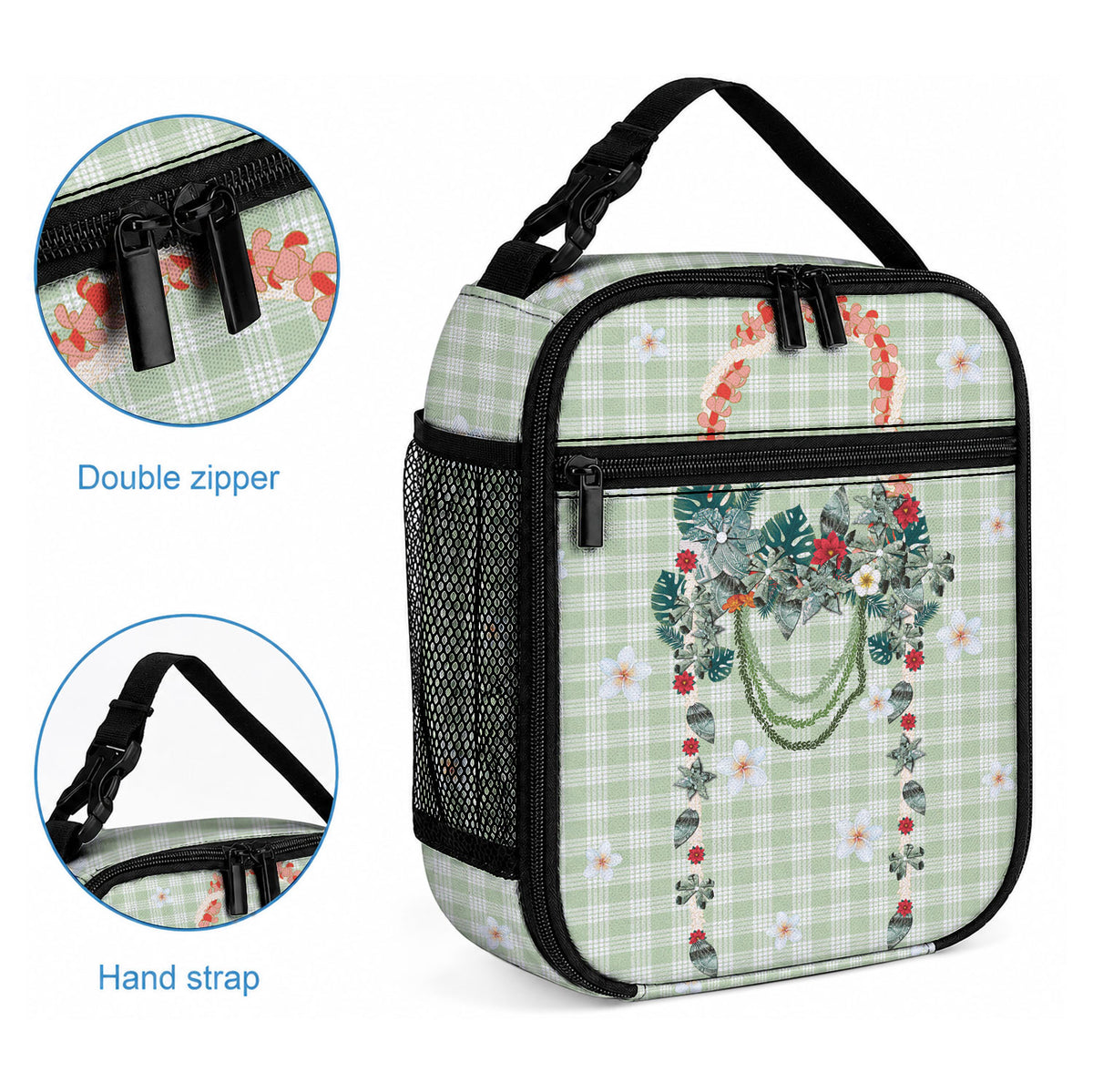 Sage Green Hawaiian Palaka Lunch Bag Kukui Nut Money Lei LT9 - Polynesian Pride