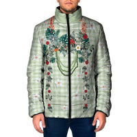 Sage Green Hawaiian Palaka Padded Jacket Kukui Nut Money Lei - Polynesian Pride