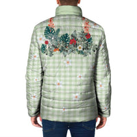 Sage Green Hawaiian Palaka Padded Jacket Kukui Nut Money Lei - Polynesian Pride