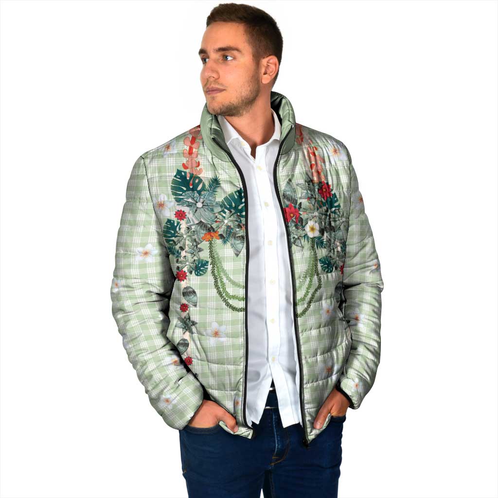 Sage Green Hawaiian Palaka Padded Jacket Kukui Nut Money Lei - Polynesian Pride