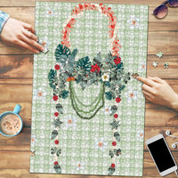 Sage Green Hawaiian Palaka Puzzle Kukui Nut Money Lei - Polynesian Pride