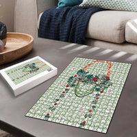 Sage Green Hawaiian Palaka Puzzle Kukui Nut Money Lei - Polynesian Pride