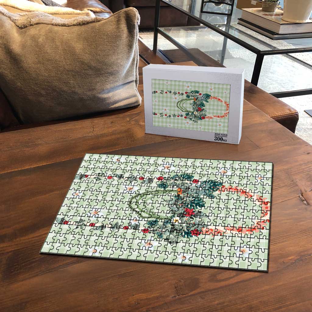 Sage Green Hawaiian Palaka Puzzle Kukui Nut Money Lei - Polynesian Pride