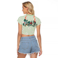 Sage Green Hawaiian Palaka Raglan Cropped T Shirt Kukui Nut Money Lei - Polynesian Pride