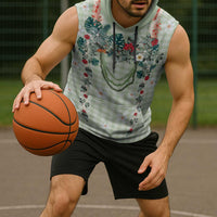 Sage Green Hawaiian Palaka Sleeveless Hoodie Kukui Nut Money Lei - Polynesian Pride