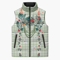 Sage Green Hawaiian Palaka Sleeveless Puffer Jacket Kukui Nut Money Lei - Polynesian Pride