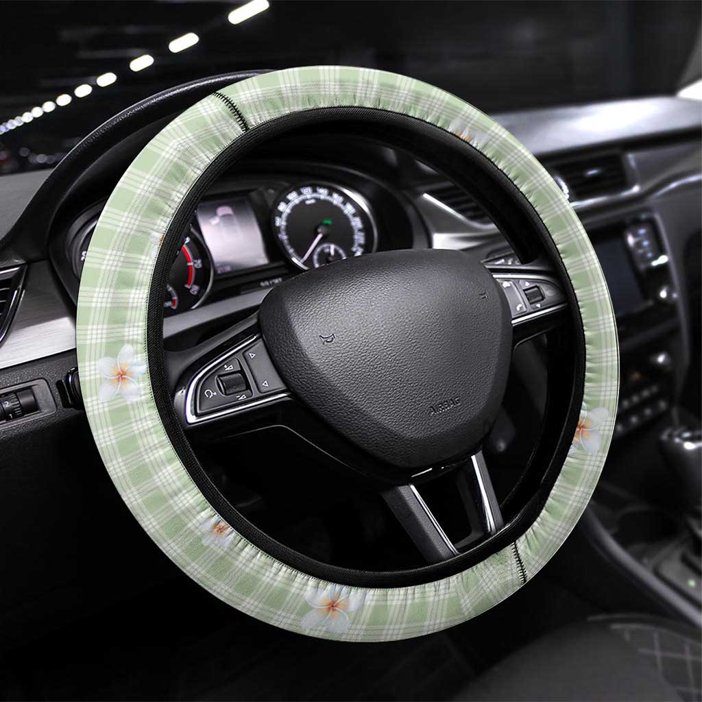 Sage Green Hawaiian Palaka Steering Wheel Cover Kukui Nut Money Lei - Polynesian Pride