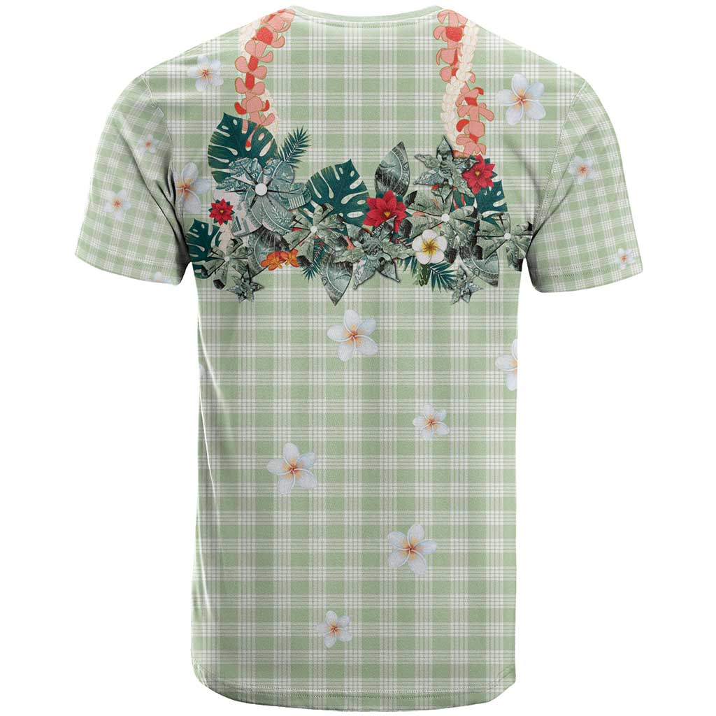 Sage Green Hawaiian Palaka T Shirt Kukui Nut Money Lei - Polynesian Pride