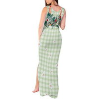 Sage Green Hawaiian Palaka Tank Maxi Dress Kukui Nut Money Lei - Polynesian Pride