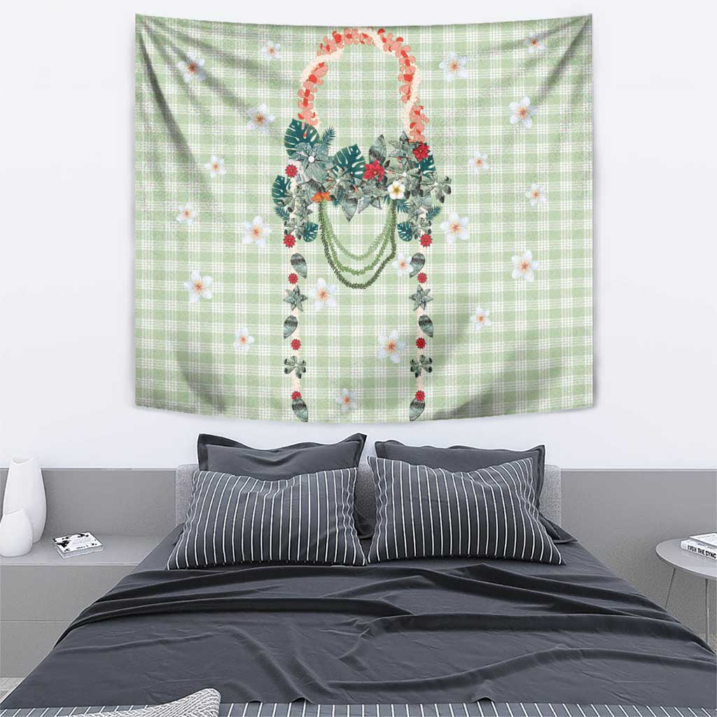 Sage Green Hawaiian Palaka Tapestry Kukui Nut Money Lei LT9 - Polynesian Pride
