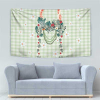 Sage Green Hawaiian Palaka Tapestry Kukui Nut Money Lei LT9 - Polynesian Pride