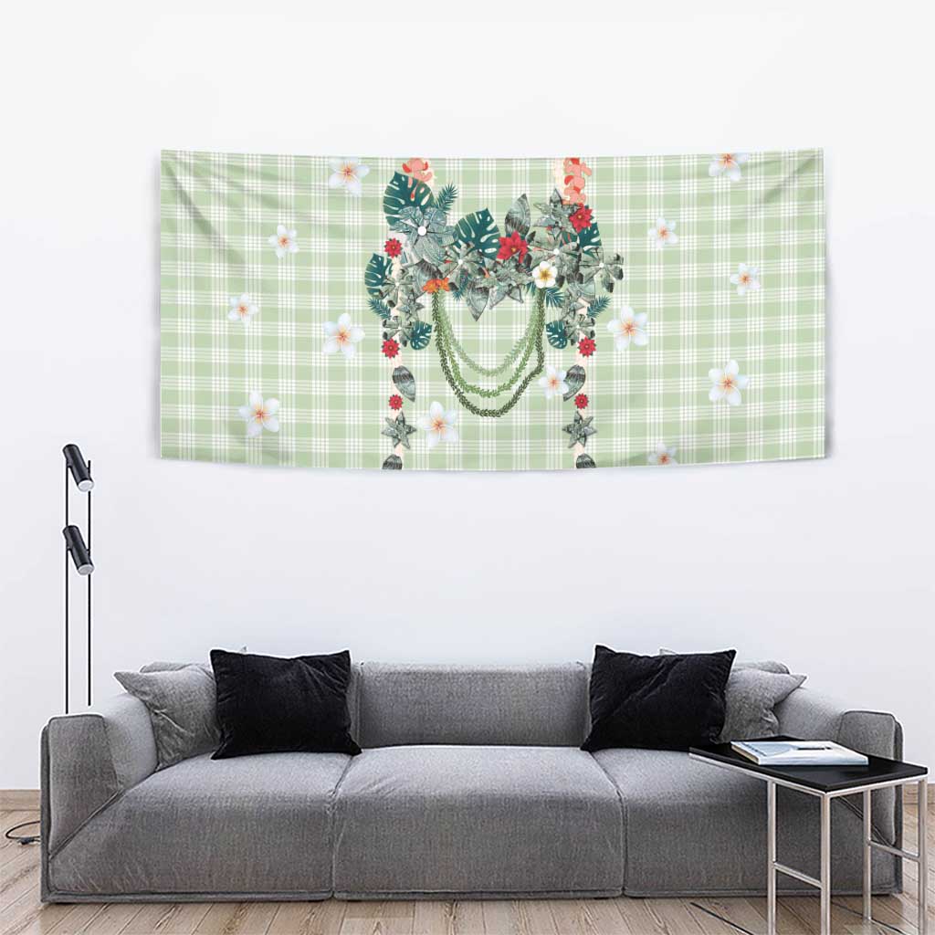 Sage Green Hawaiian Palaka Tapestry Kukui Nut Money Lei LT9 - Polynesian Pride