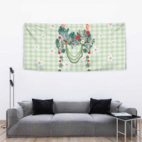 Sage Green Hawaiian Palaka Tapestry Kukui Nut Money Lei LT9 - Polynesian Pride