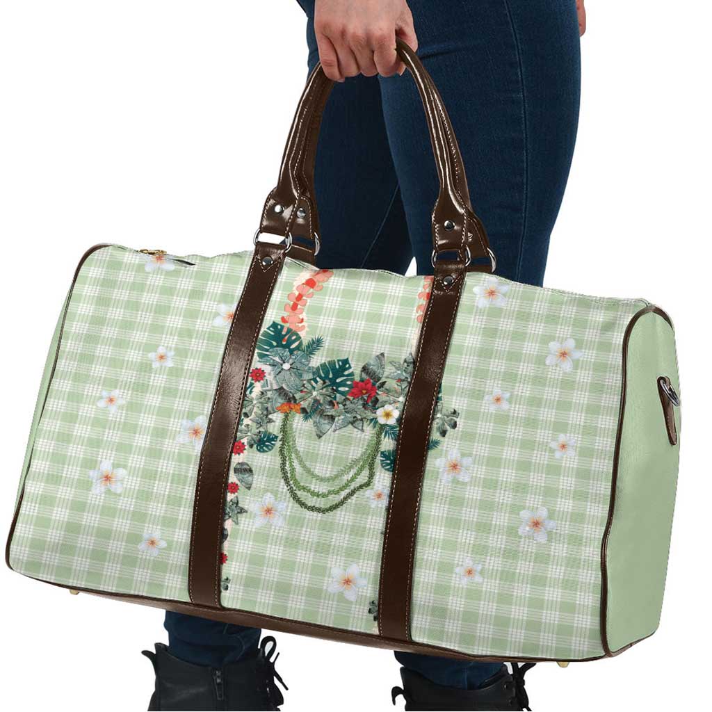 Sage Green Hawaiian Palaka Travel Bag Kukui Nut Money Lei - Polynesian Pride