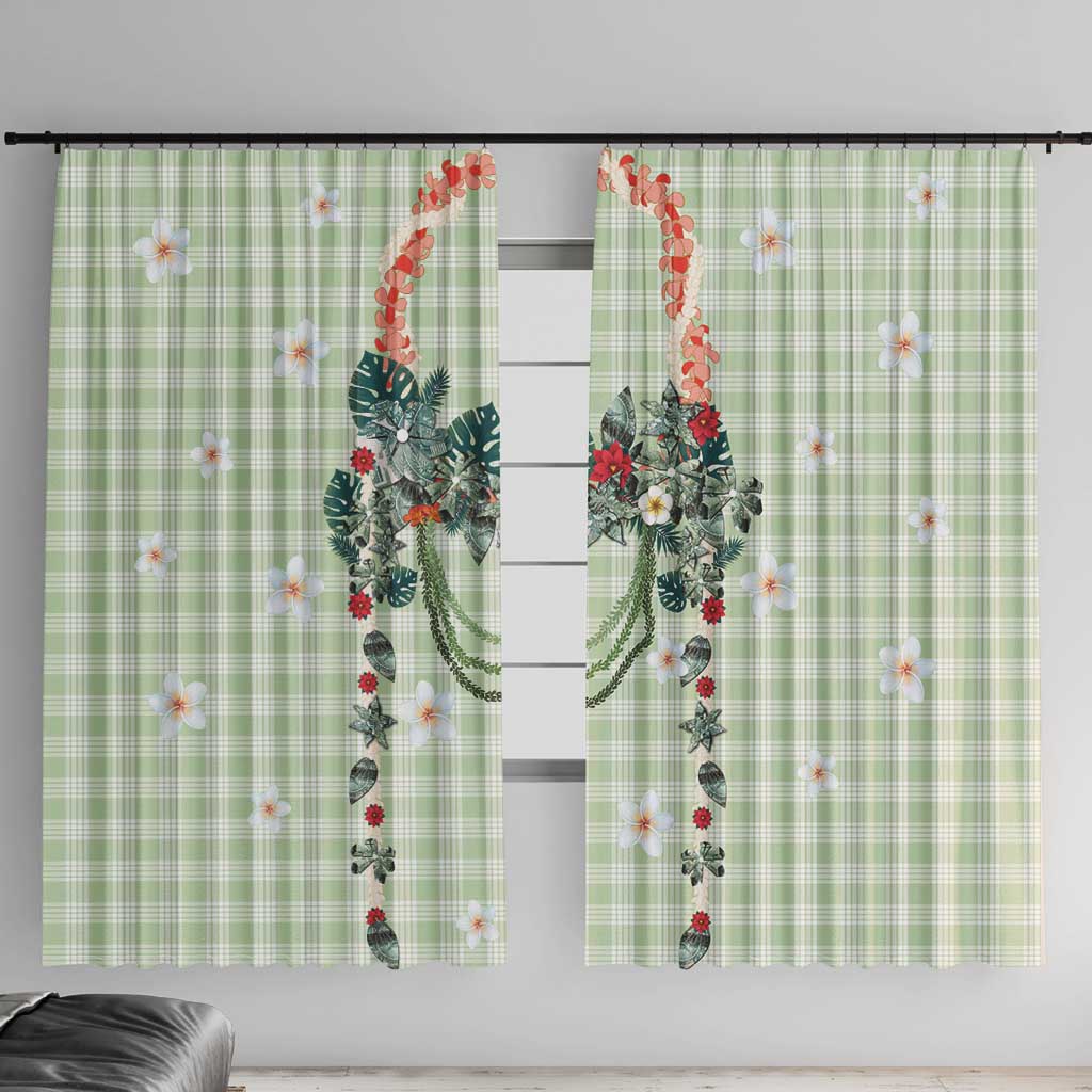 Sage Green Hawaiian Palaka Window Curtain Kukui Nut Money Lei LT9 With Hooks Green - Polynesian Pride