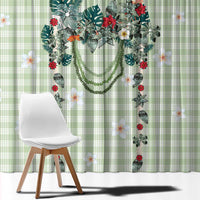 Sage Green Hawaiian Palaka Window Curtain Kukui Nut Money Lei LT9 - Polynesian Pride