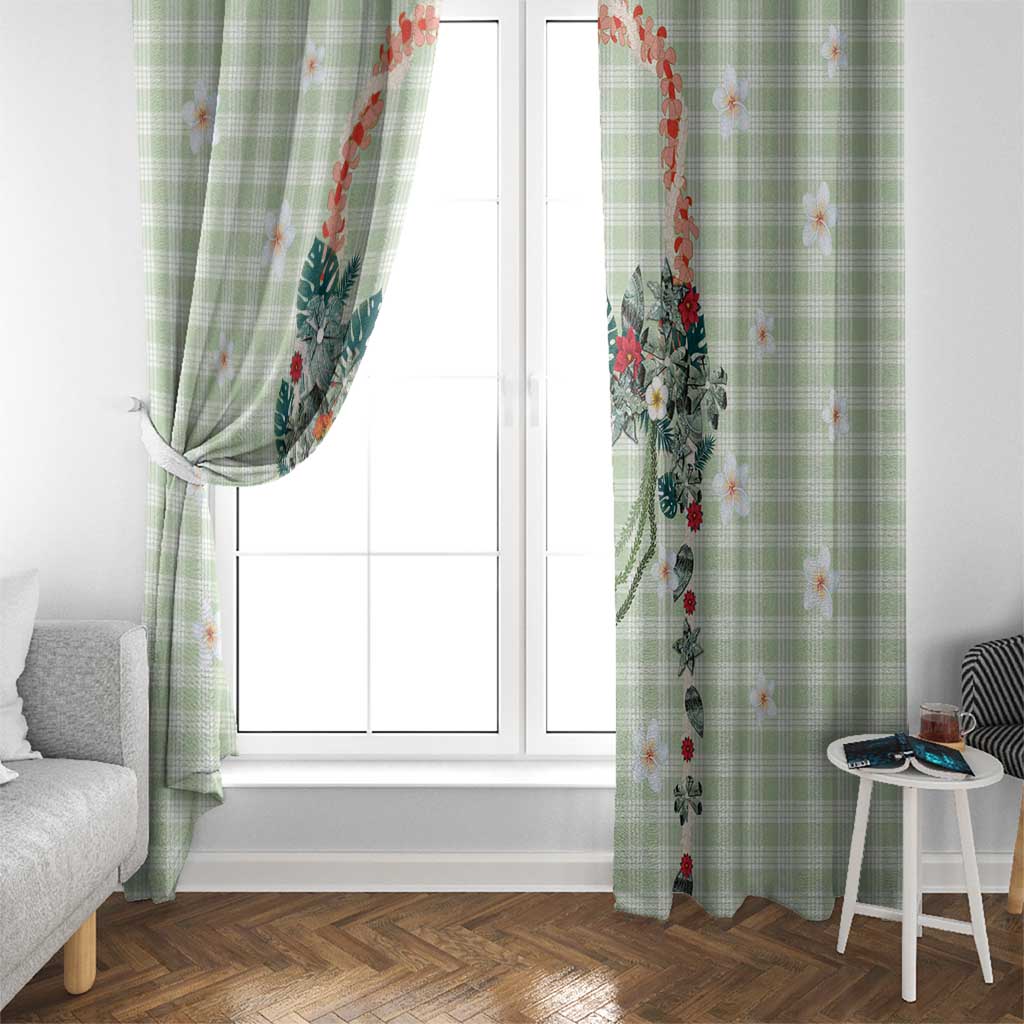 Sage Green Hawaiian Palaka Window Curtain Kukui Nut Money Lei LT9 - Polynesian Pride