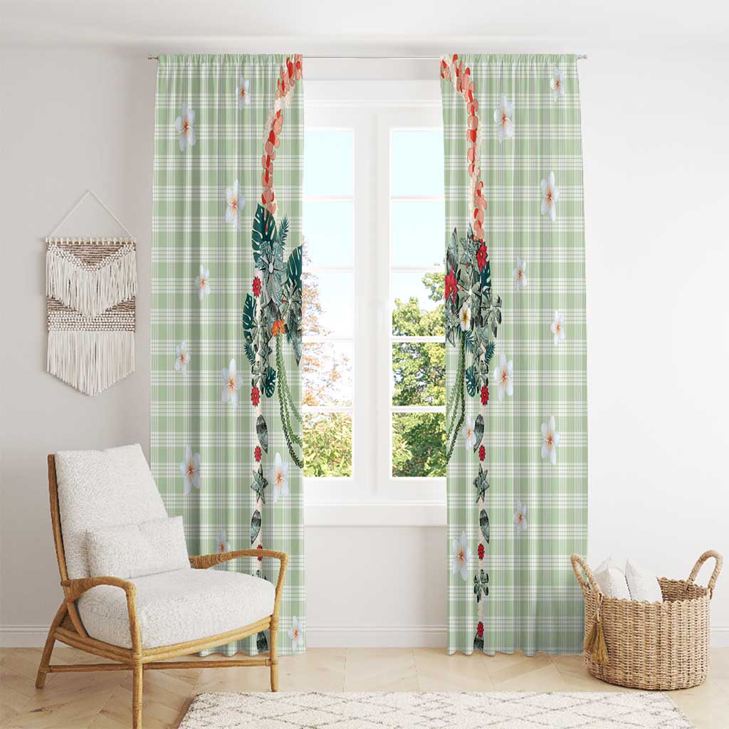 Sage Green Hawaiian Palaka Window Curtain Kukui Nut Money Lei LT9 - Polynesian Pride