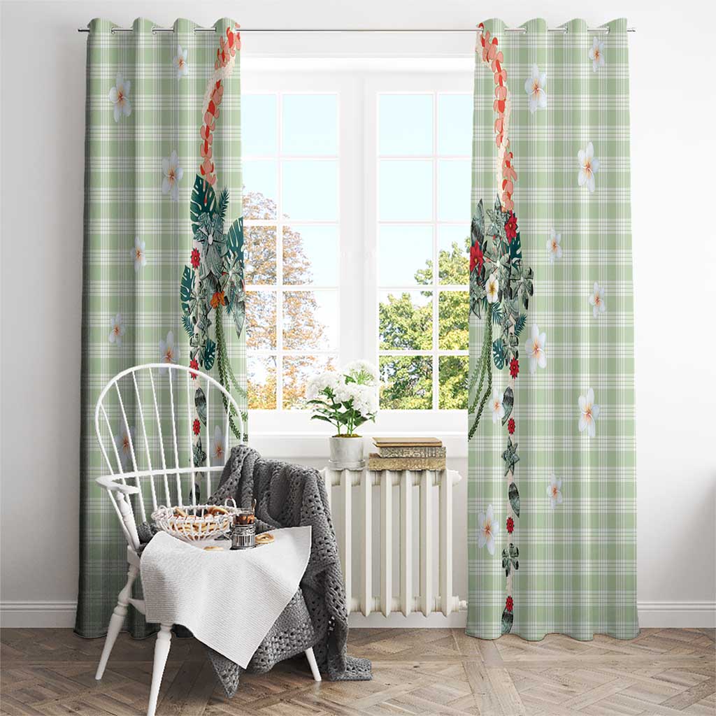 Sage Green Hawaiian Palaka Window Curtain Kukui Nut Money Lei LT9 - Polynesian Pride