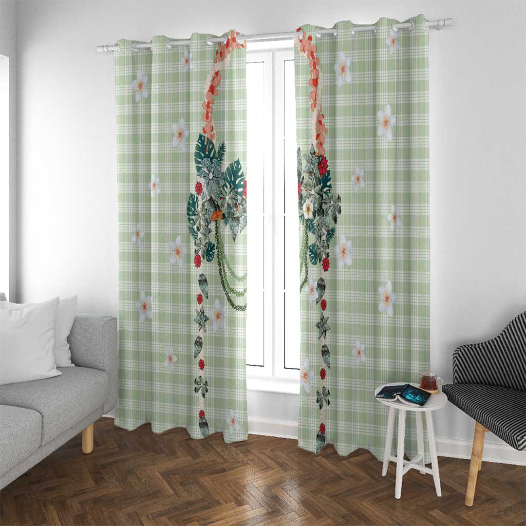 Sage Green Hawaiian Palaka Window Curtain Kukui Nut Money Lei LT9 With Grommets Green - Polynesian Pride