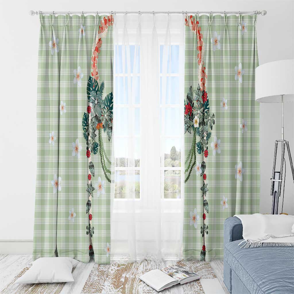 Sage Green Hawaiian Palaka Window Curtain Kukui Nut Money Lei LT9 - Polynesian Pride