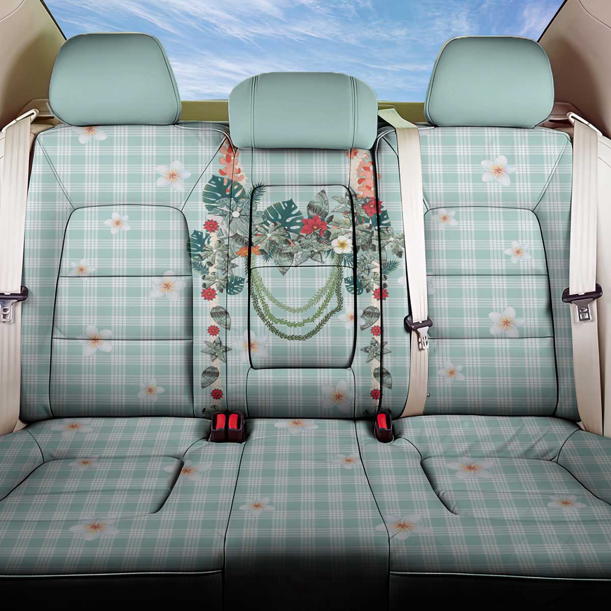 Turquoise Hawaiian Palaka Back Car Seat Cover Kukui Nut Money Lei - Polynesian Pride
