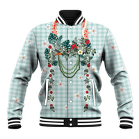 Turquoise Hawaiian Palaka Baseball Jacket Kukui Nut Money Lei - Polynesian Pride