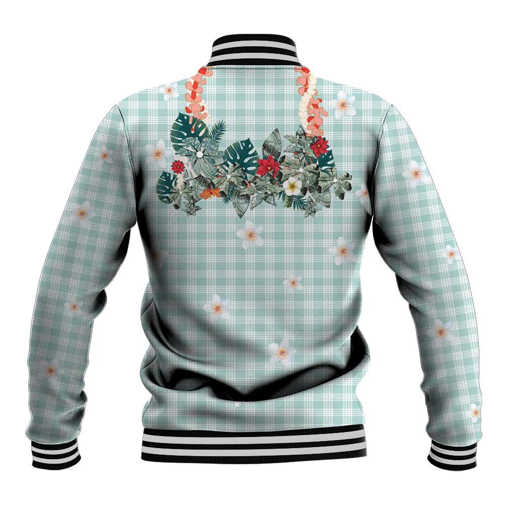 Turquoise Hawaiian Palaka Baseball Jacket Kukui Nut Money Lei - Polynesian Pride