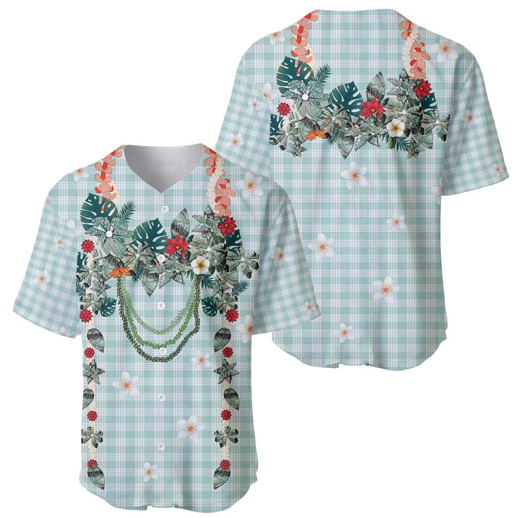 Turquoise Hawaiian Palaka Baseball Jersey Kukui Nut Money Lei - Polynesian Pride