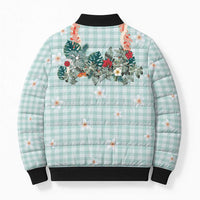 Turquoise Hawaiian Palaka Bomber Puffer Jacket Kukui Nut Money Lei - Polynesian Pride