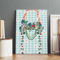 Turquoise Hawaiian Palaka Canvas Wall Art Kukui Nut Money Lei - Polynesian Pride