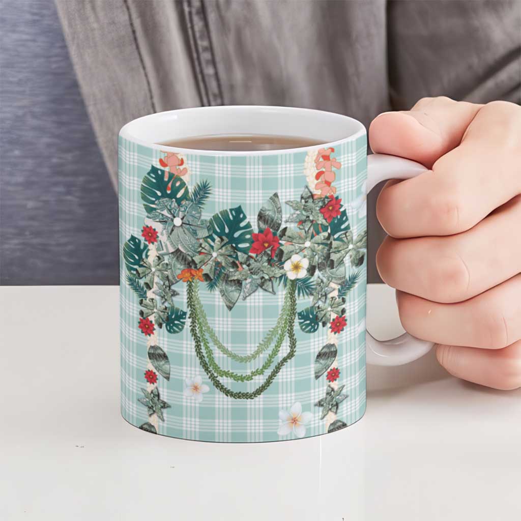 Turquoise Hawaiian Palaka Ceramic Mug Kukui Nut Money Lei - Polynesian Pride
