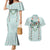 Turquoise Hawaiian Palaka Couples Matching Mermaid Dress and Hawaiian Shirt Kukui Nut Money Lei - Polynesian Pride