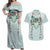 Turquoise Hawaiian Palaka Couples Matching Off Shoulder Maxi Dress and Hawaiian Shirt Kukui Nut Money Lei - Polynesian Pride