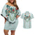 Turquoise Hawaiian Palaka Couples Matching Off Shoulder Short Dress and Hawaiian Shirt Kukui Nut Money Lei - Polynesian Pride