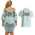 Turquoise Hawaiian Palaka Couples Matching Off Shoulder Short Dress and Hawaiian Shirt Kukui Nut Money Lei - Polynesian Pride
