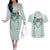 Turquoise Hawaiian Palaka Couples Matching Off The Shoulder Long Sleeve Dress and Hawaiian Shirt Kukui Nut Money Lei - Polynesian Pride