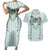 Turquoise Hawaiian Palaka Couples Matching Short Sleeve Bodycon Dress and Hawaiian Shirt Kukui Nut Money Lei - Polynesian Pride